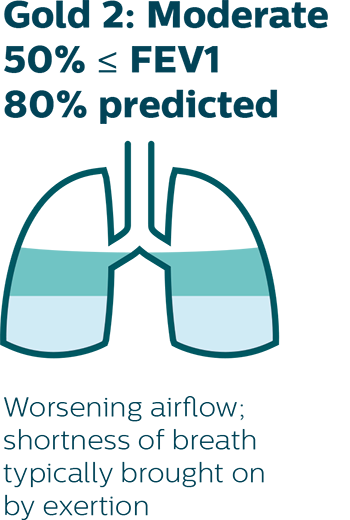 Worsening airflow; shortness of breath typically brought on by exertion